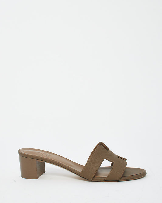 Hermès Etoupe Epsom Leather Oasis Sandals - 39.5