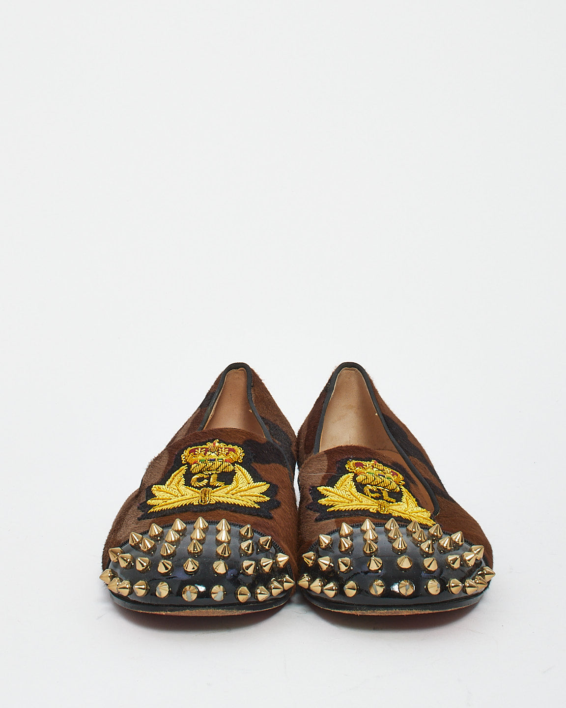 Christian Louboutin Brown Pony Hair Animal Spikes Intern Flat Loafers - 38.5