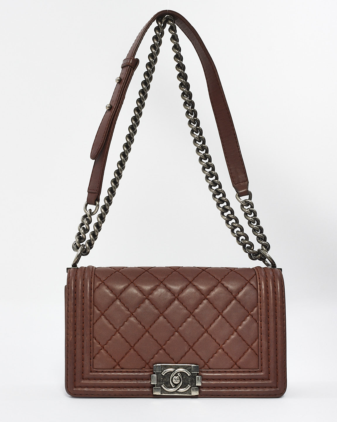 Chanel Brown Quilted Leather Boy Old Medium Bag