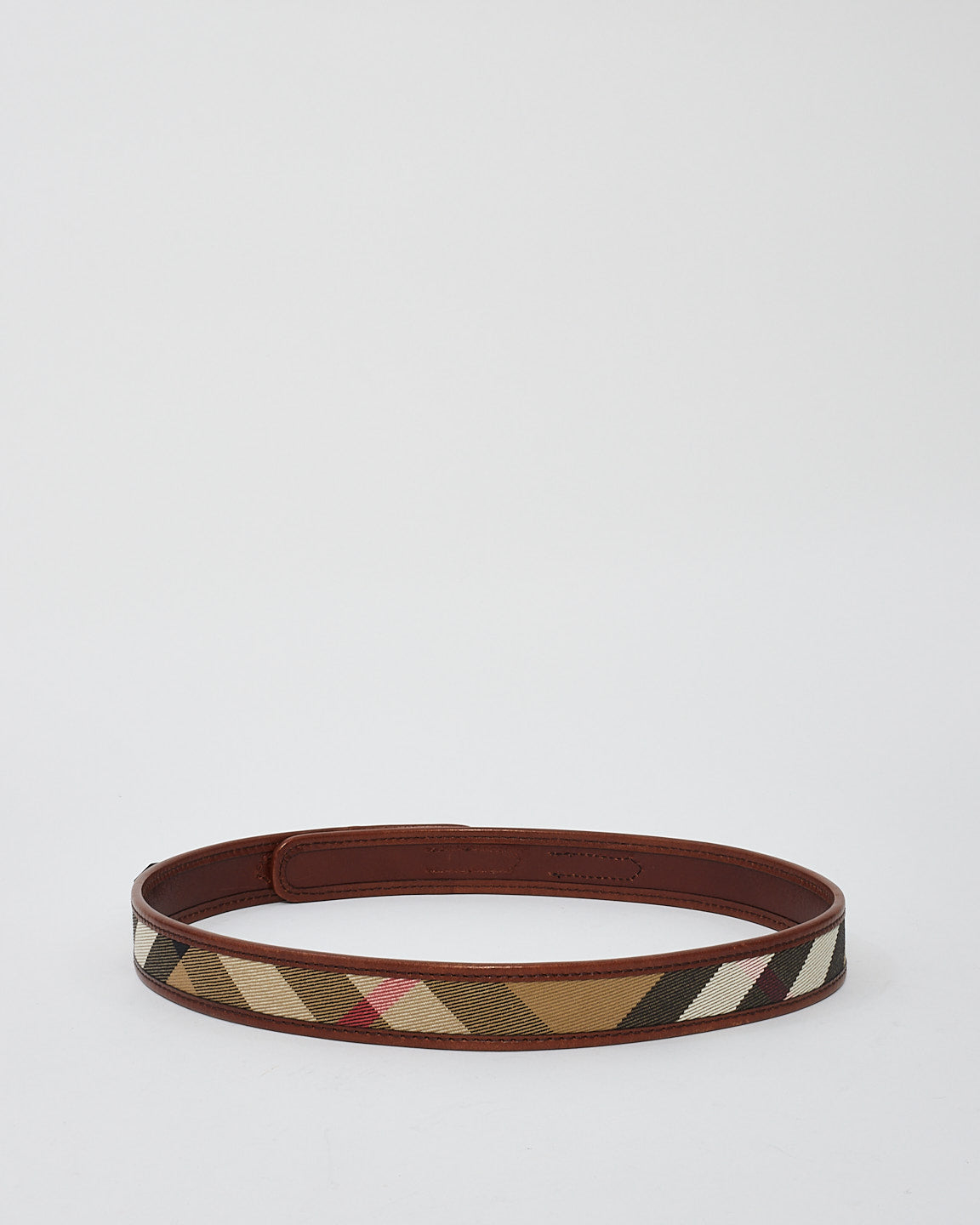 Burberry Brown Leather & Canvas Check Print Leather Belt - 36/90