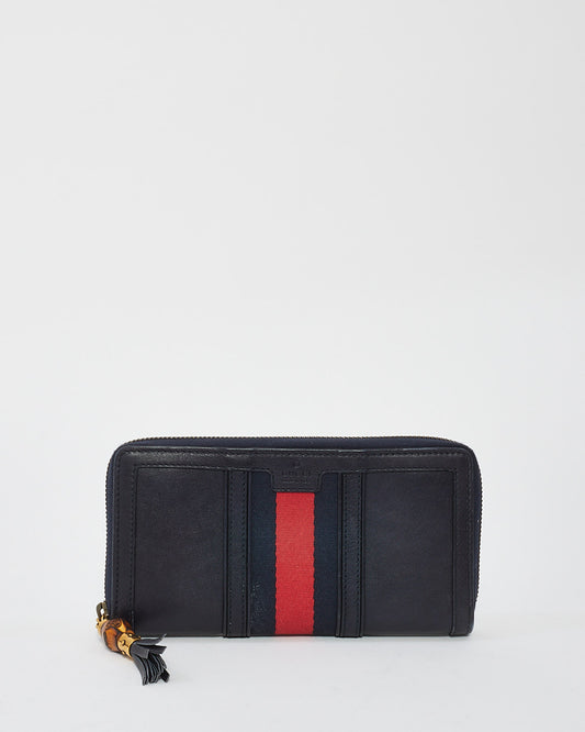 Gucci Navy Leather Web Ophidia Long Zip Wallet