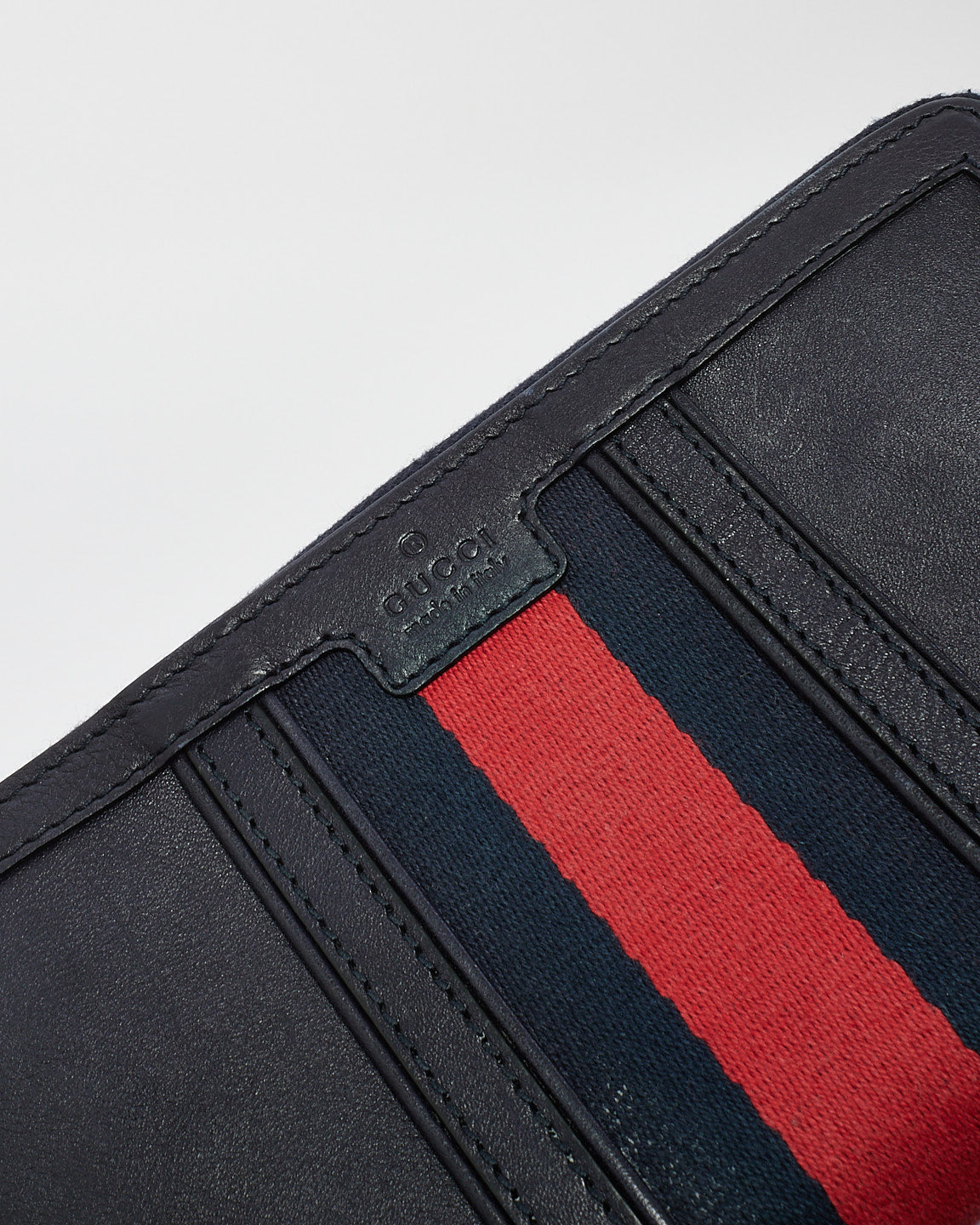 Portefeuille long zippé Web Ophidia en cuir bleu marine Gucci