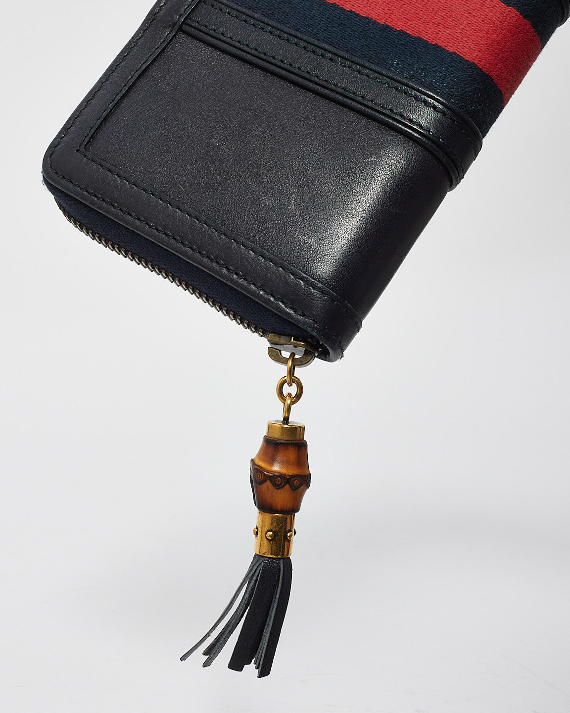 Portefeuille long zippé Web Ophidia en cuir bleu marine Gucci