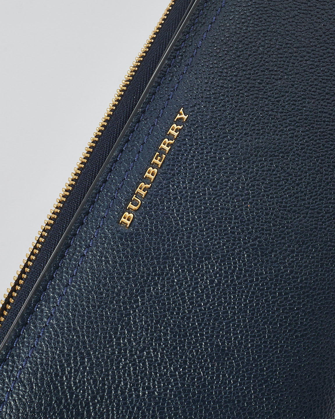 Burberry Navy Leather Long Zip Wallet