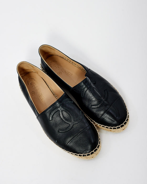 Chanel Black Leather Espadrille Shoes - 36