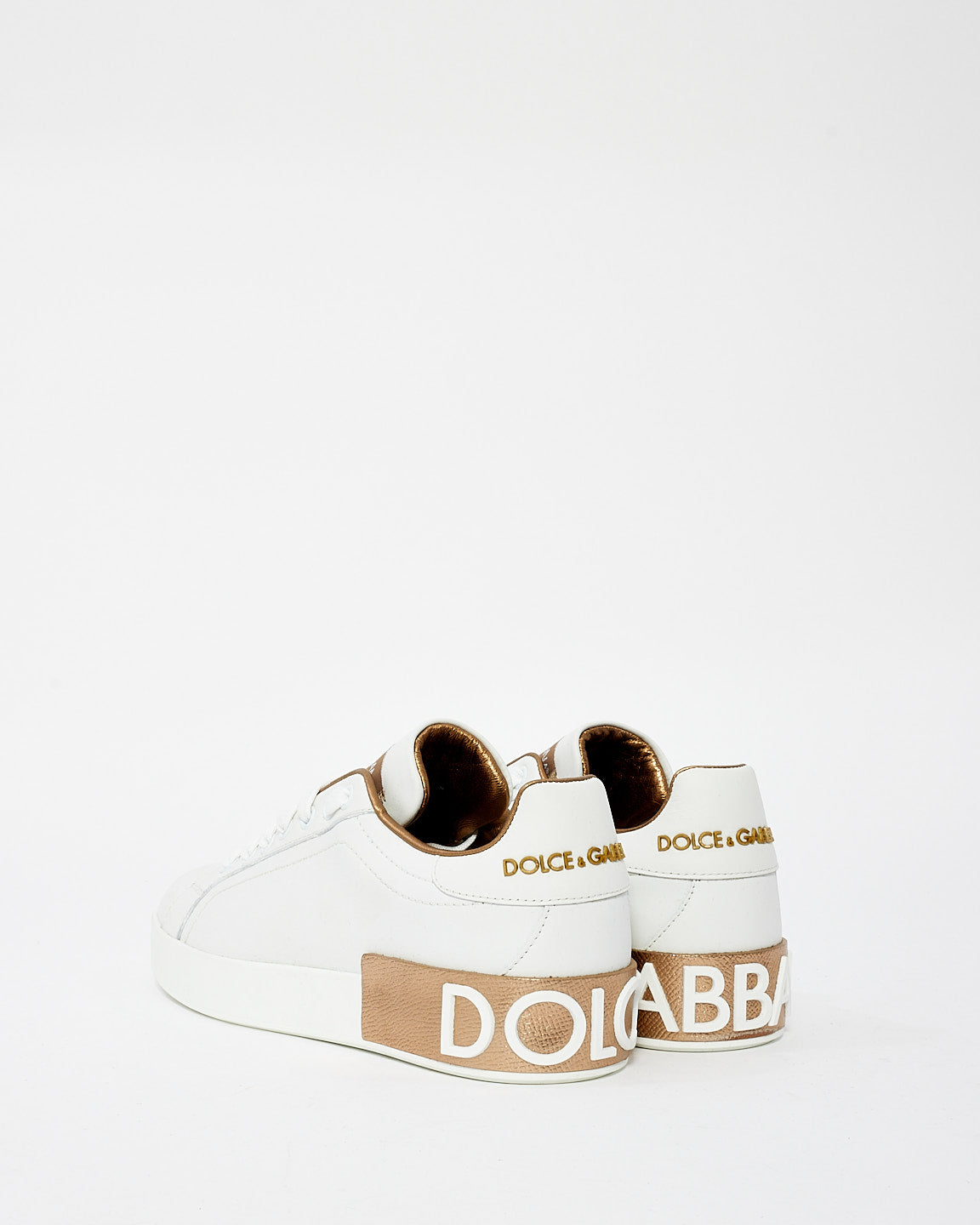 Dolce & Gabbana White & Gold Portofino Low Top Sneakers - 38.5