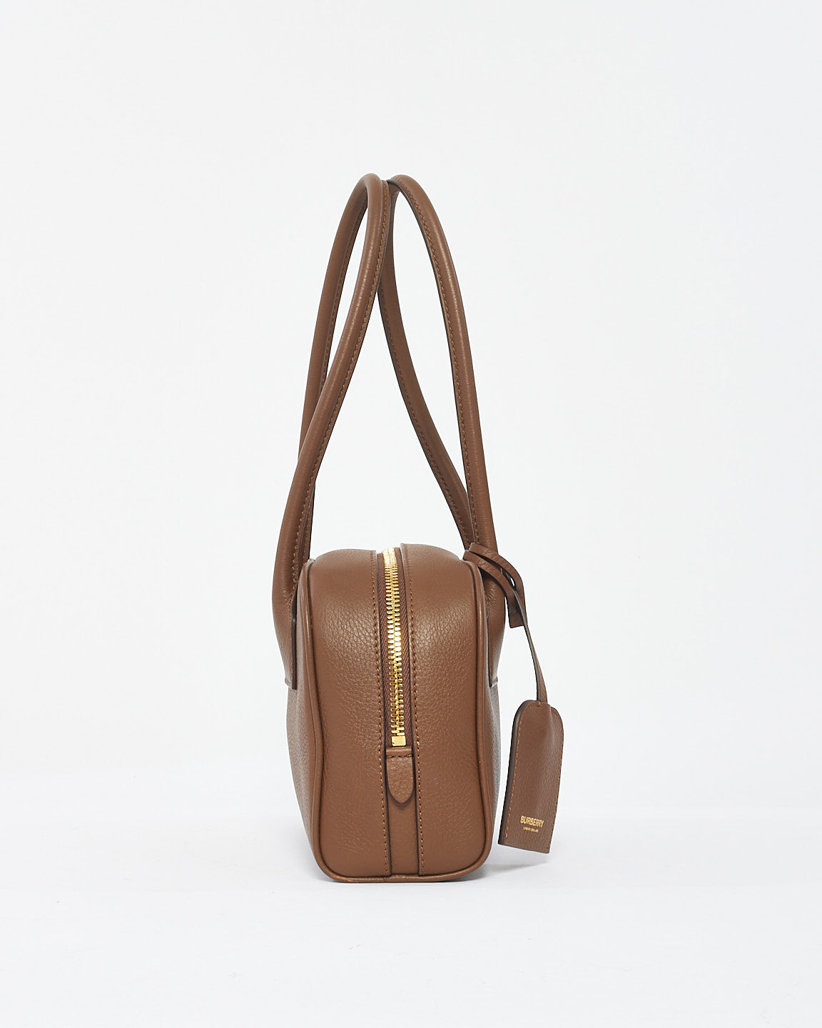 Burberry Sac fourre-tout mini demi-cube en cuir marron