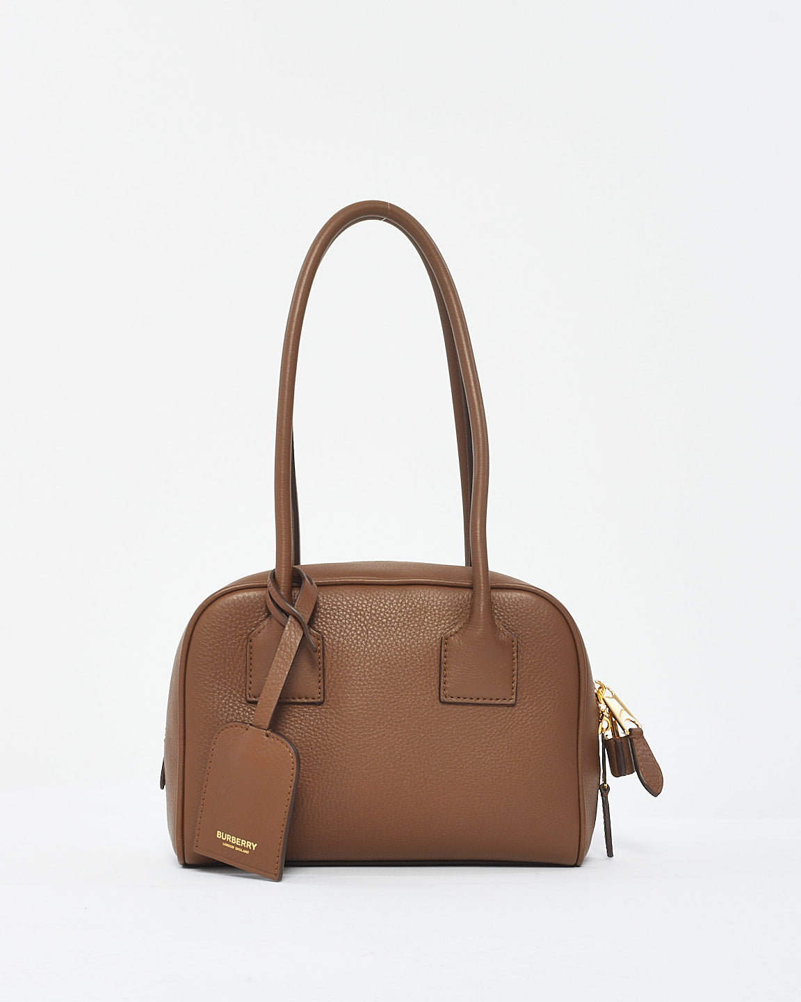 Burberry Sac fourre-tout mini demi-cube en cuir marron