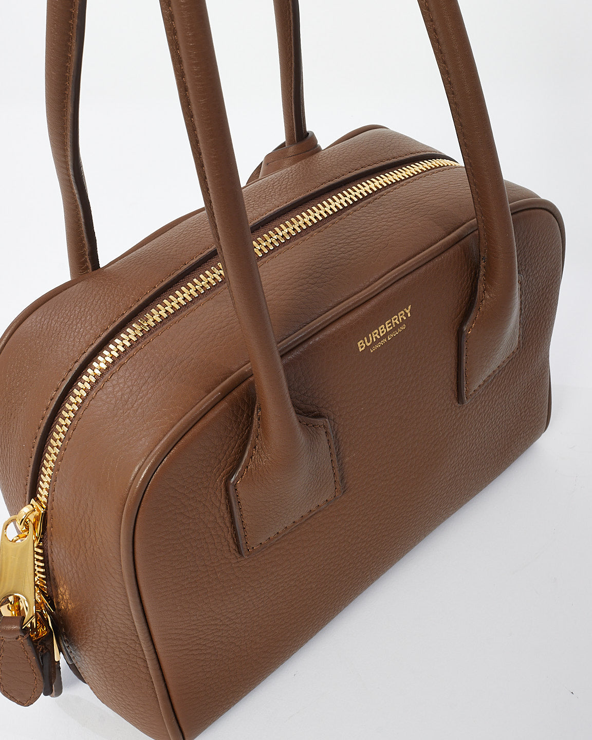 Burberry Sac fourre-tout mini demi-cube en cuir marron