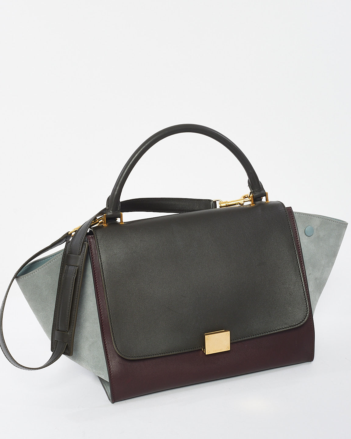 Celine Burgundy Leather and Grey Suede Tri-Color Trapeze Bag