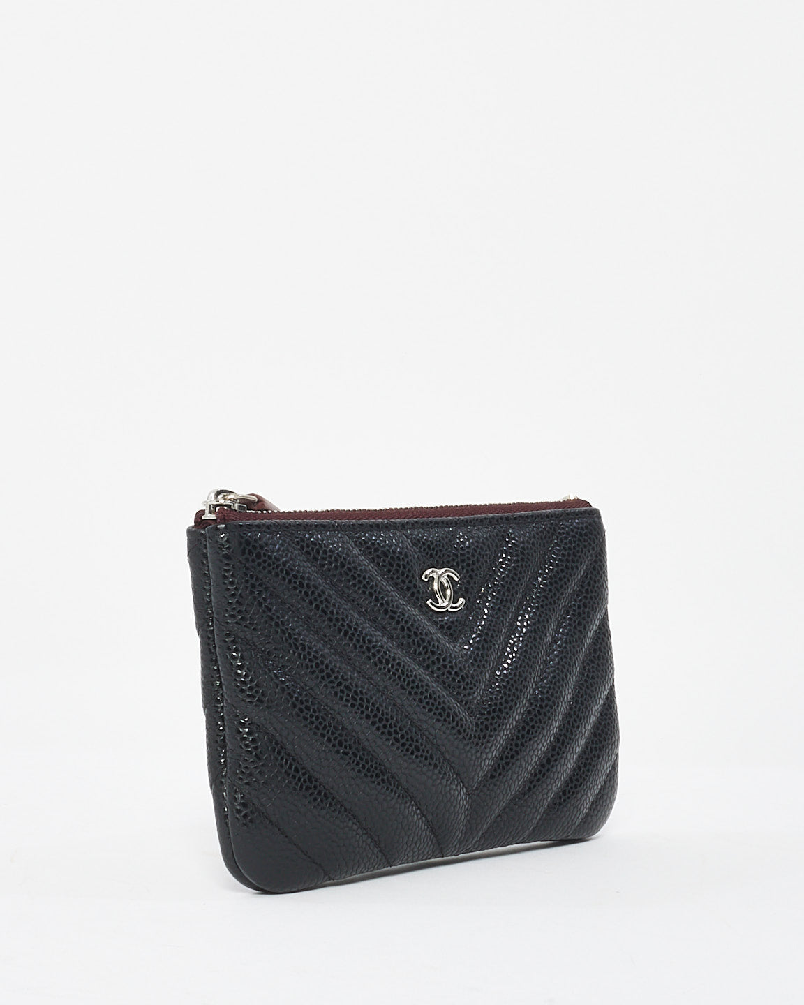 Mini pochette en cuir à chevrons caviar noir Chanel