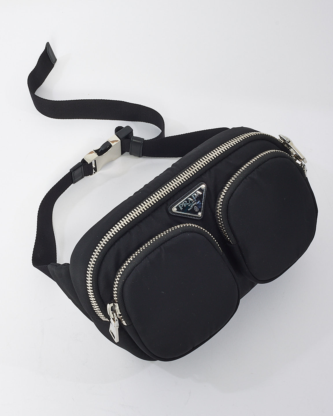 Prada Black Nylon Padded Double Pockets Belt Bag
