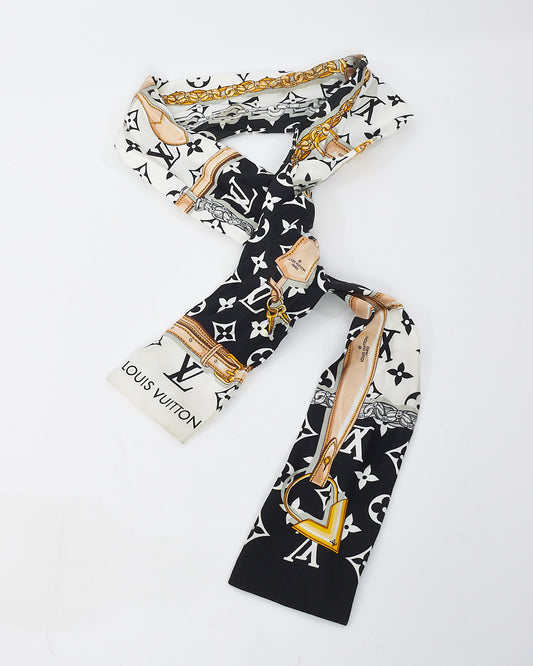 Louis Vuitton Bandeau confidentiel monogramme noir et blanc en soie Twilly