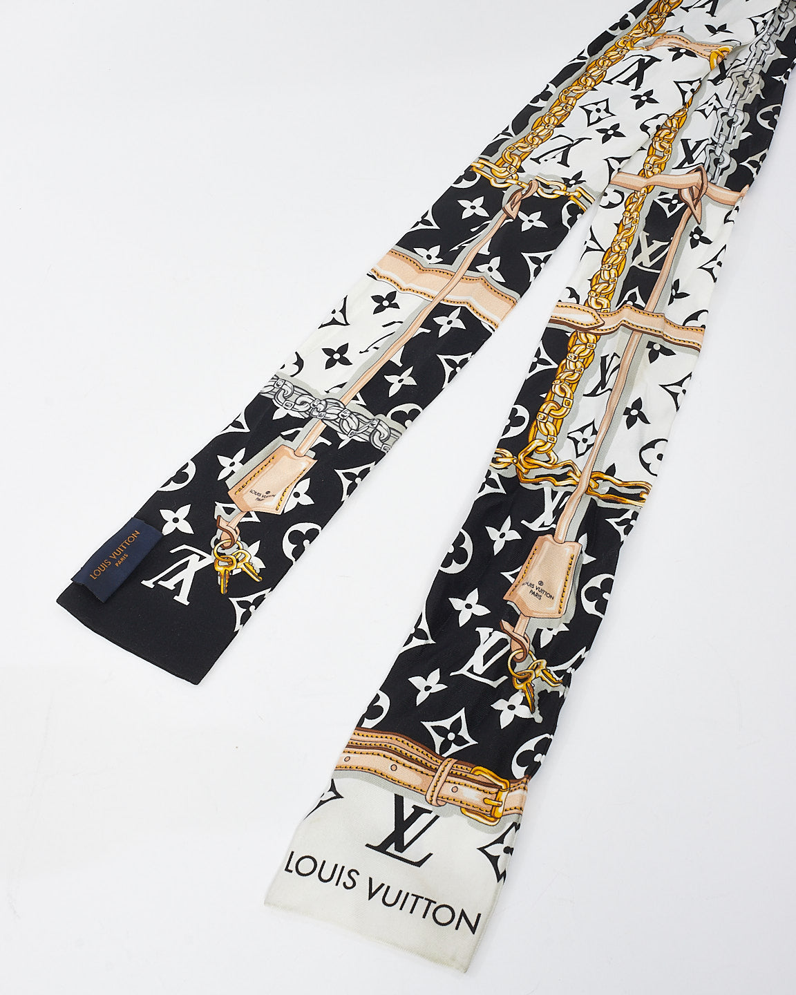 Louis Vuitton Black & White Monogram Confidential Bandeau Silk Twilly