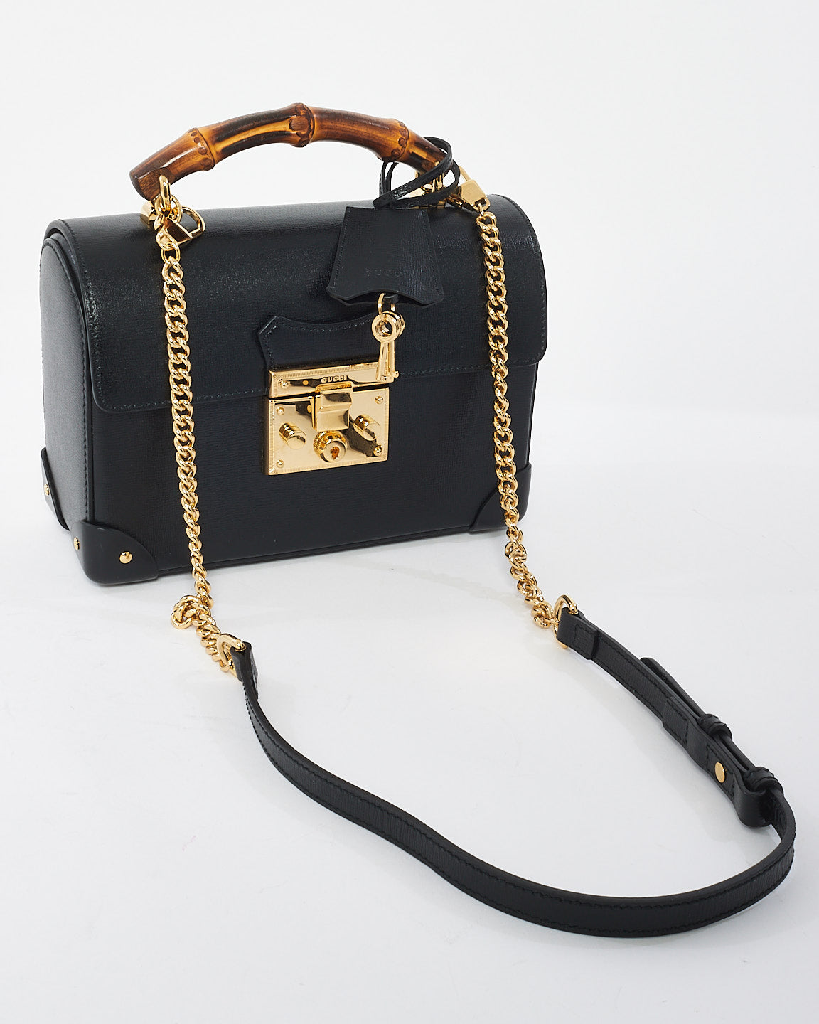 Gucci Black Leather Small Bamboo Padlock Bag