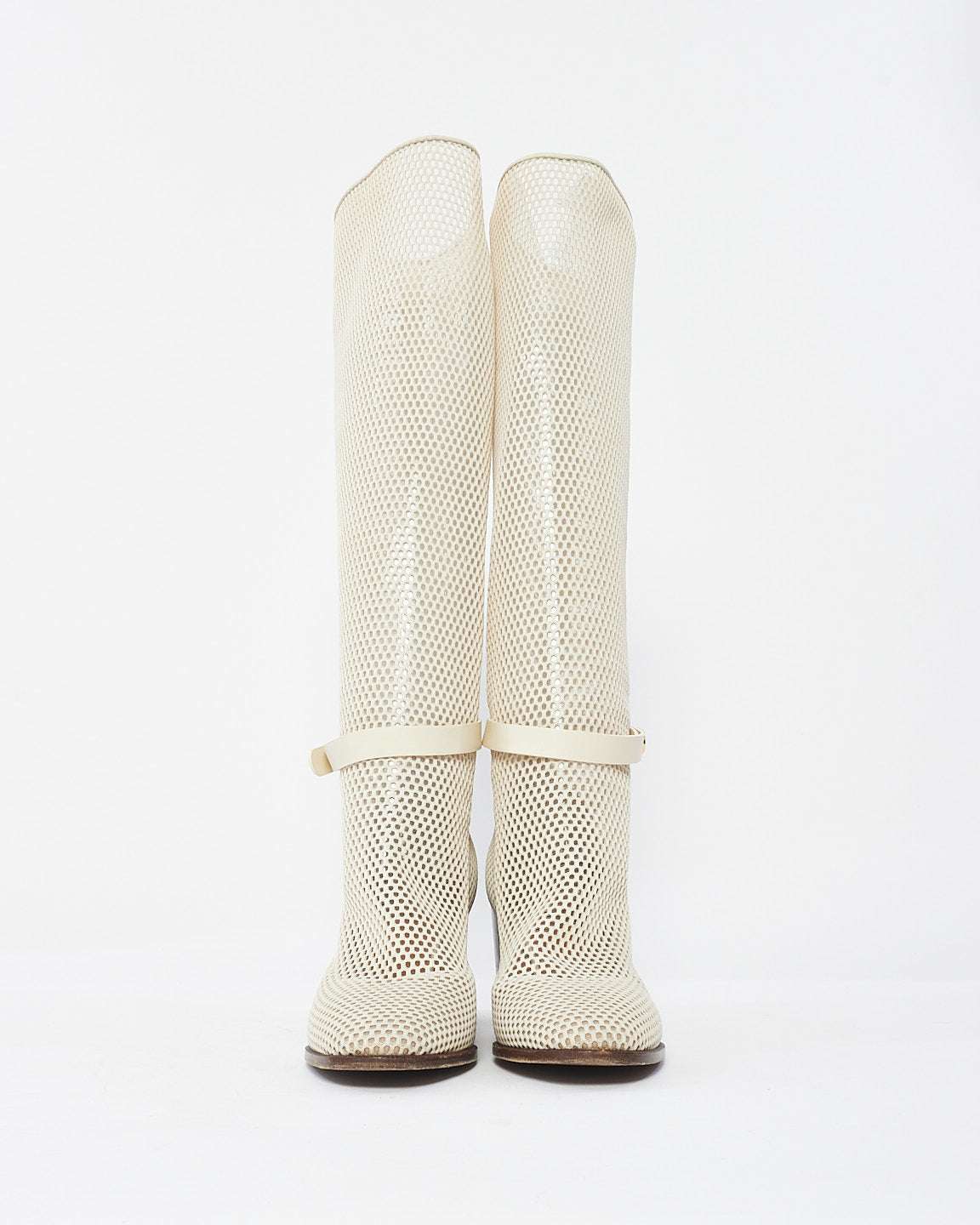 Bottes hauteur genou Empreinte Montaigne en tissu blanc cassé Dior 70 mm - 40