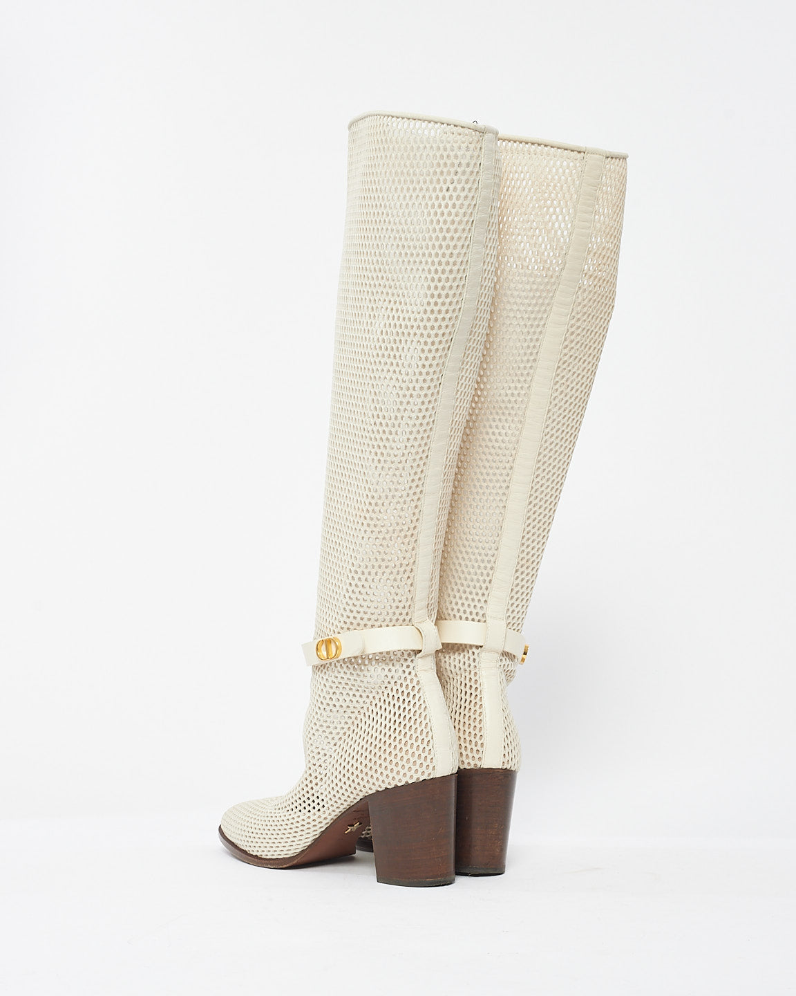 Dior Off White Fabric Empreinte Montaigne Knee High Boots 70mm - 40