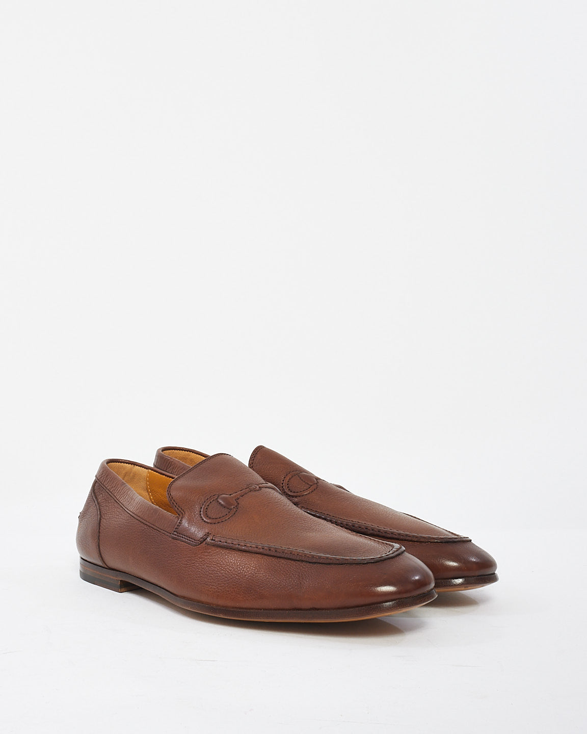 Gucci Men's Brown Leather Horsebit Loafers - 7