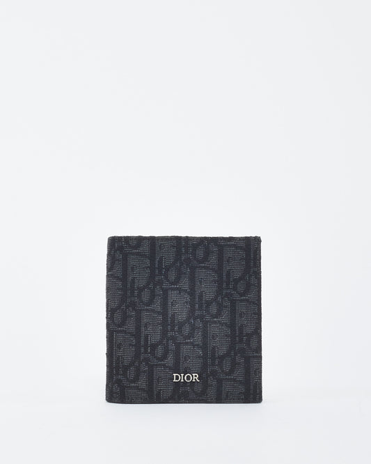 Portefeuille vertical à deux volets en toile jacquard Dior noir Dior