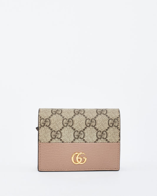 Gucci Dusty Pink Leather and Monogram Canvas GG Marmont Card Case Wallet