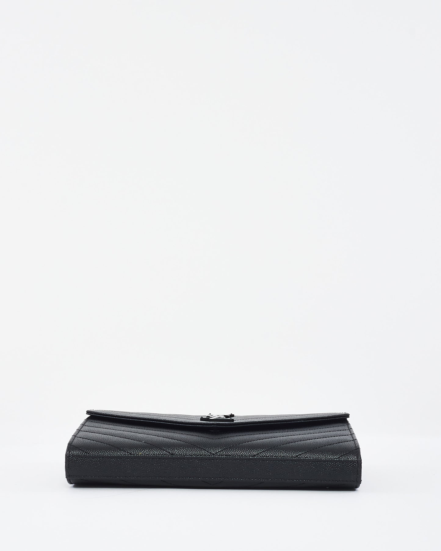 Saint Laurent Black on Black Grain de Poudre Leather Monogram Cassandre Wallet on Chain Bag