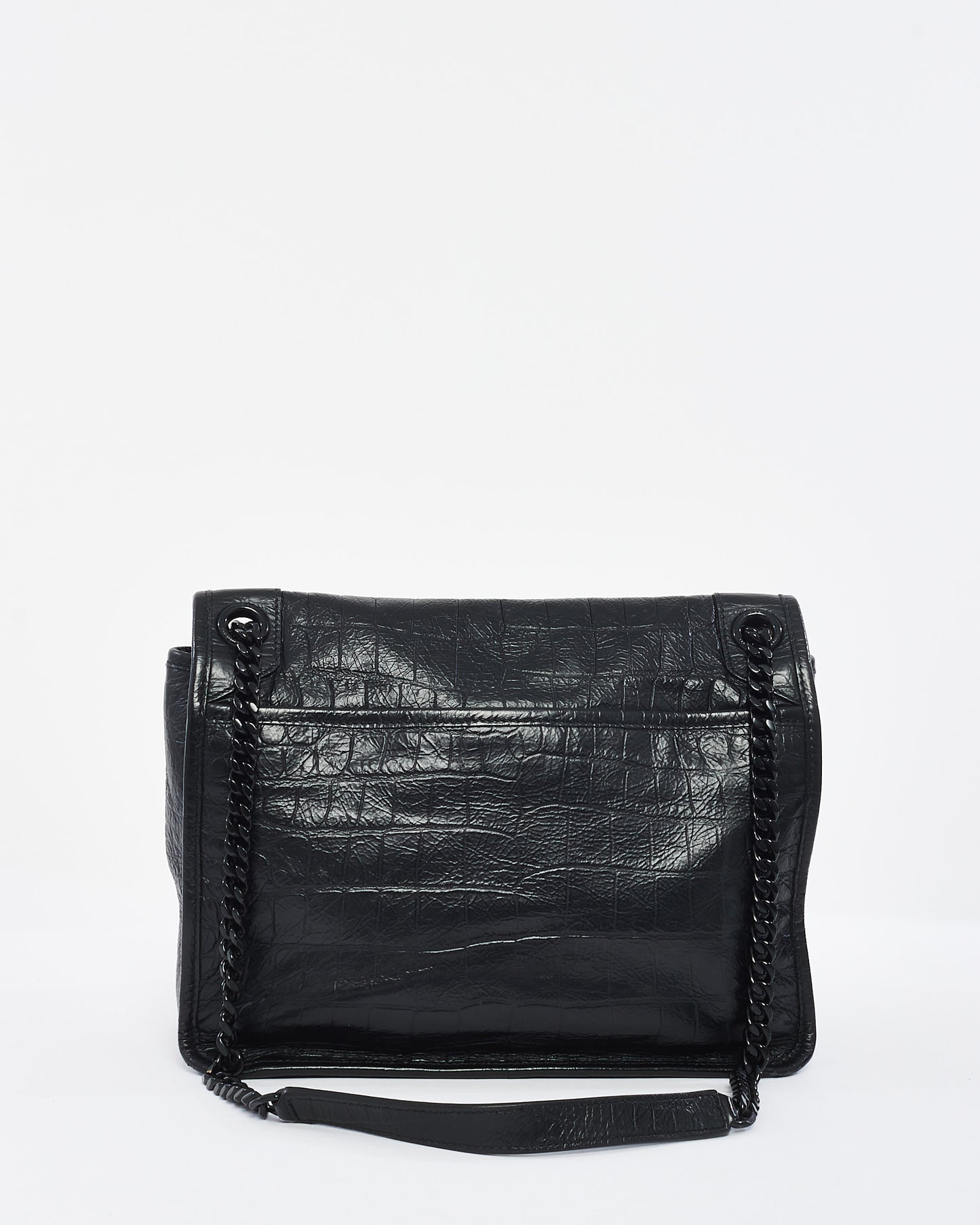 Saint Laurent Sac à bandoulière Nikki moyen noir mat en relief croco