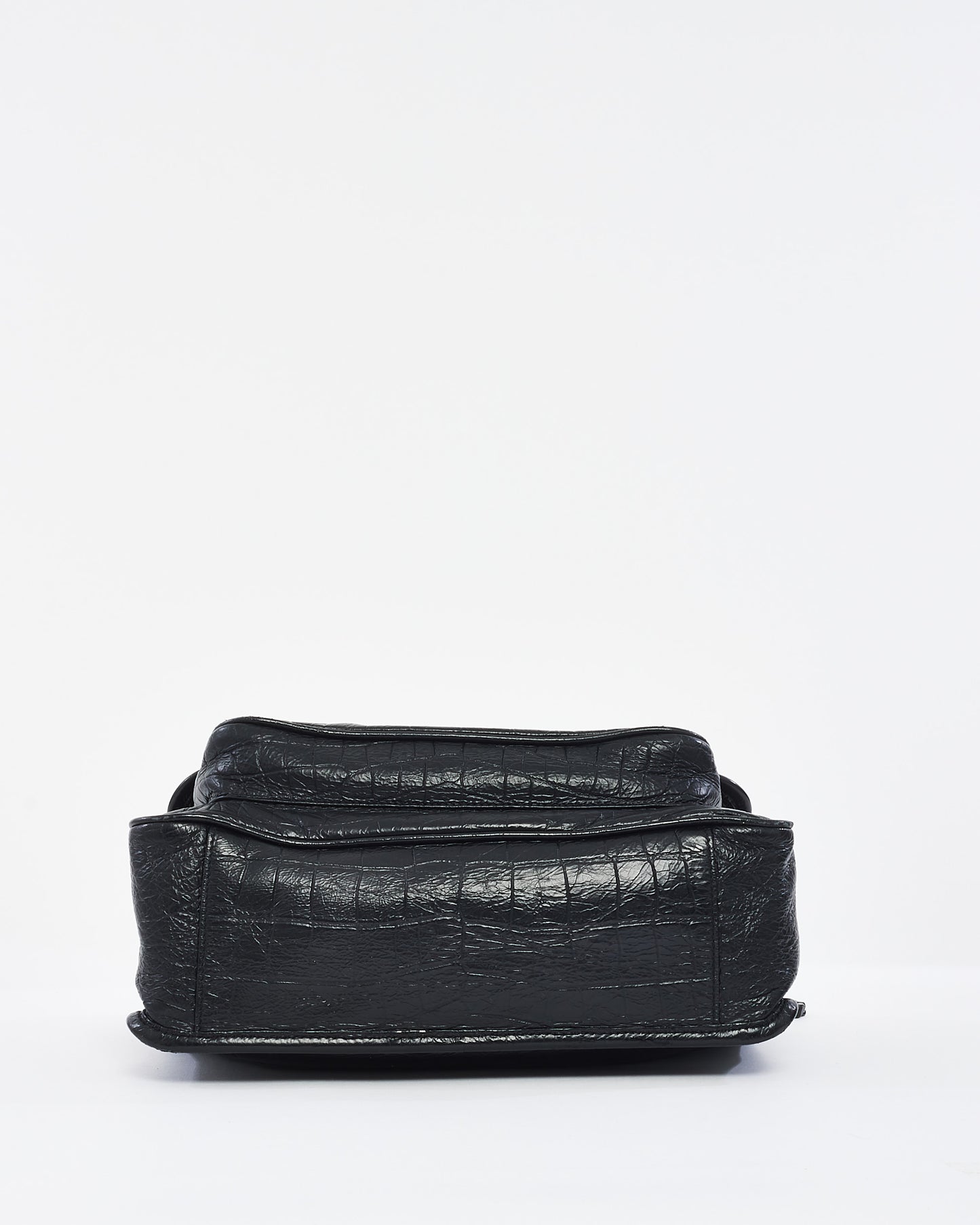 Saint Laurent Sac à bandoulière Nikki moyen noir mat en relief croco