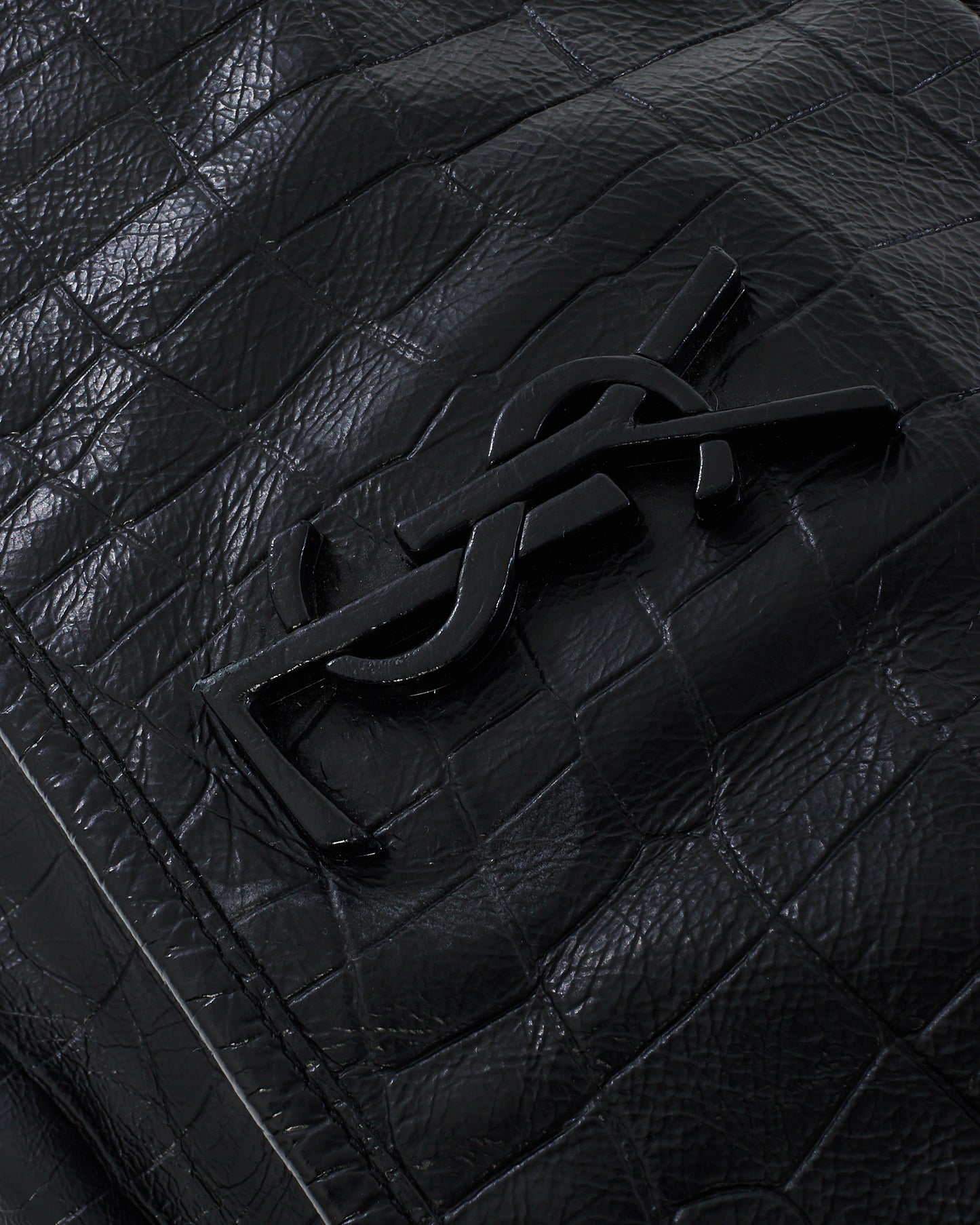 Saint Laurent Black Matte Croc Embossed Nikki Medium Shoulder Bag