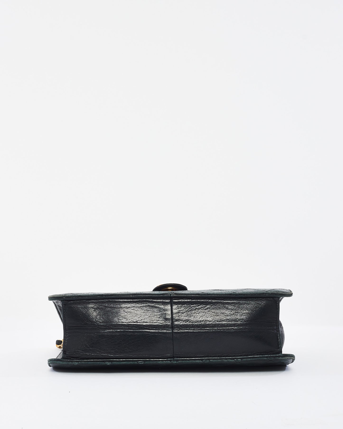 Sac à rabat simple en cuir d'agneau matelassé noir vintage Chanel