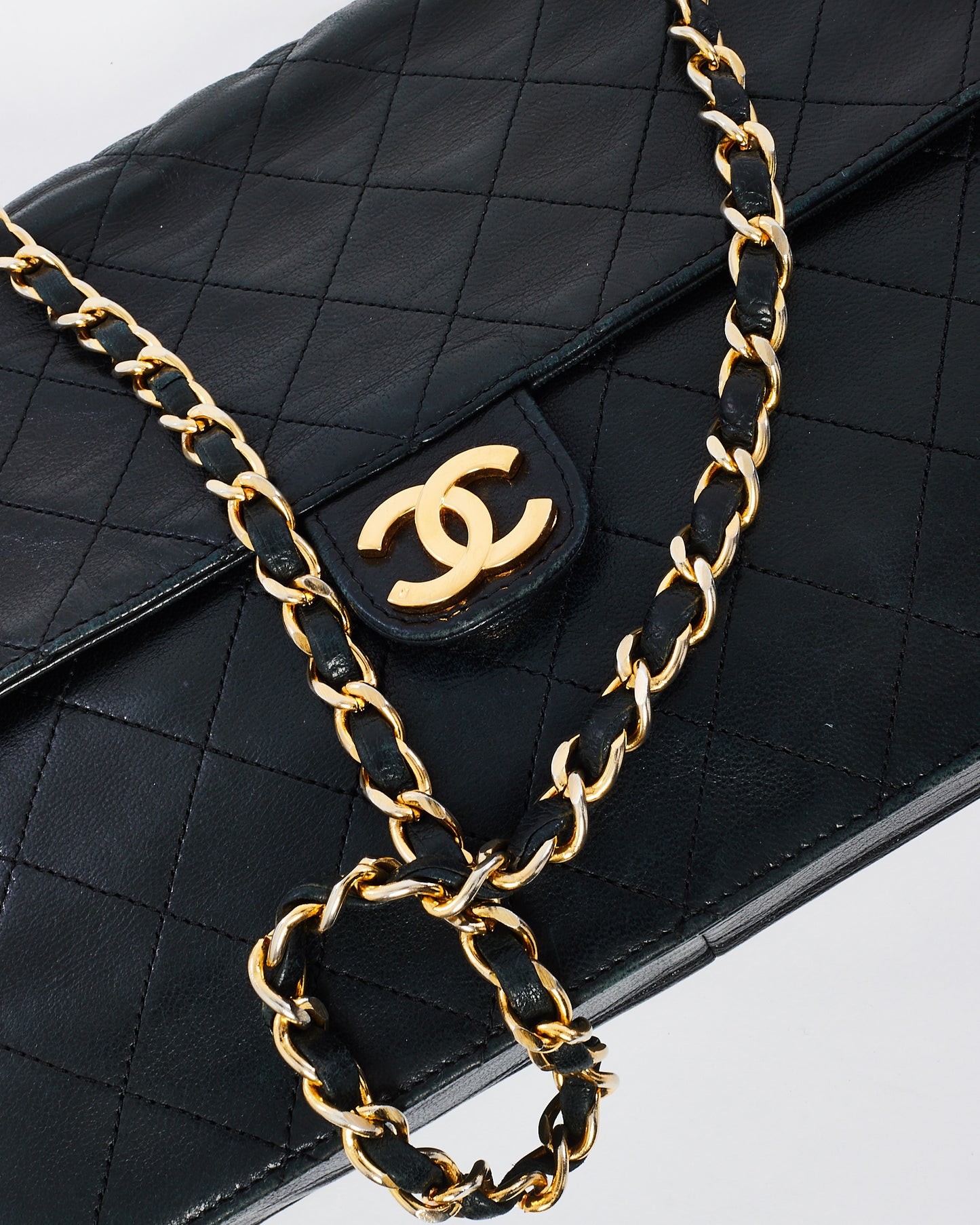 Chanel Vintage Black Quilted Lambskin Leather Single Flap Bag