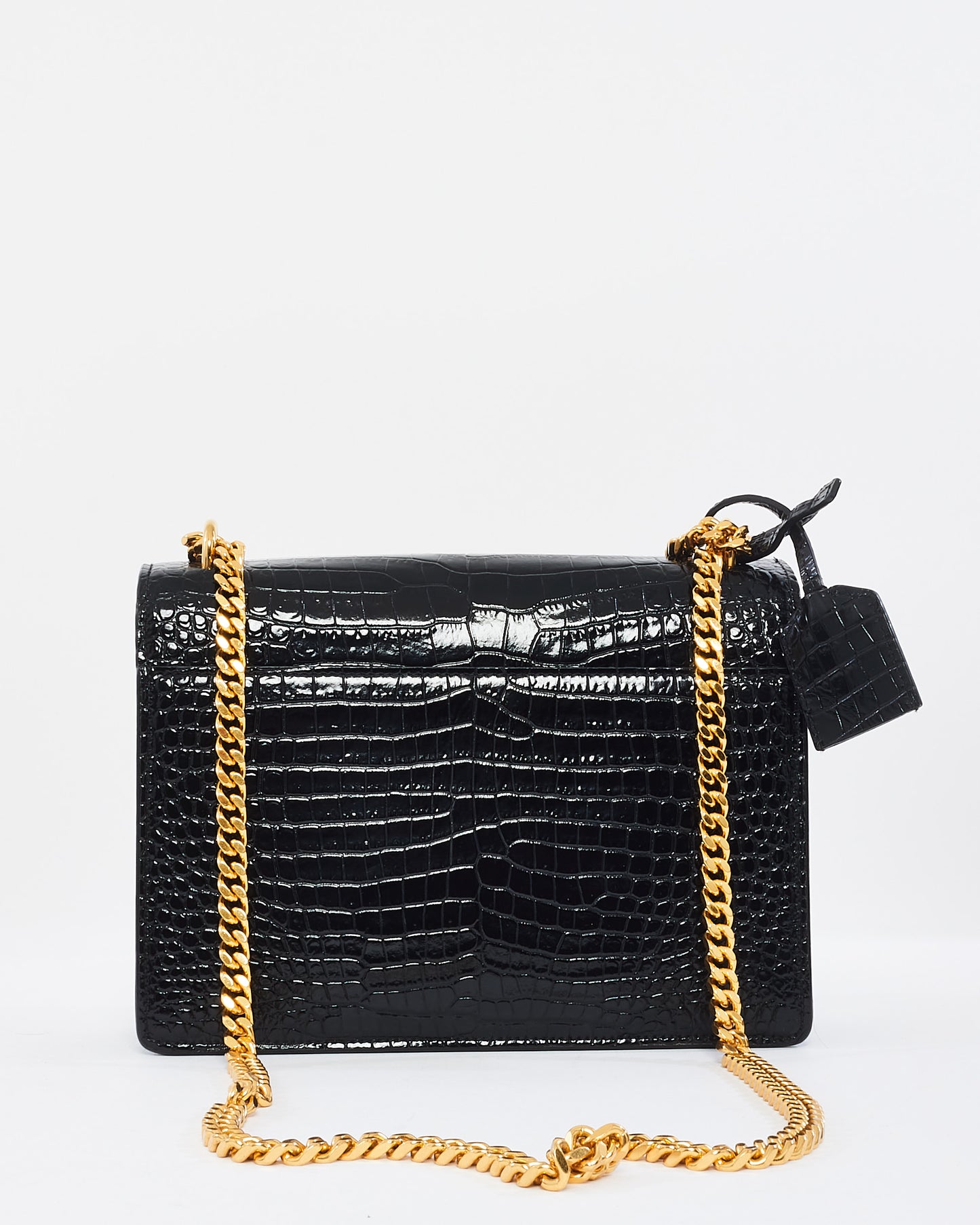 Saint Laurent Black Croc Embossed Leather Medium Sunset Shoulder Bag