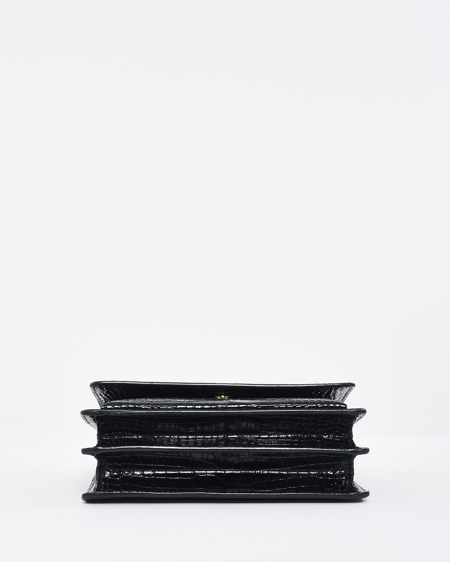Saint Laurent Black Croc Embossed Leather Medium Sunset Shoulder Bag