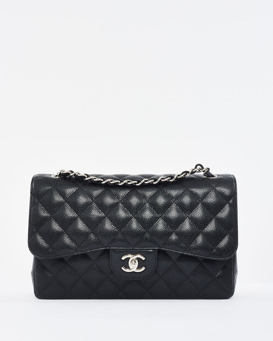 Chanel Black Quilted Caviar Leather Jumbo Double Flap with SHW