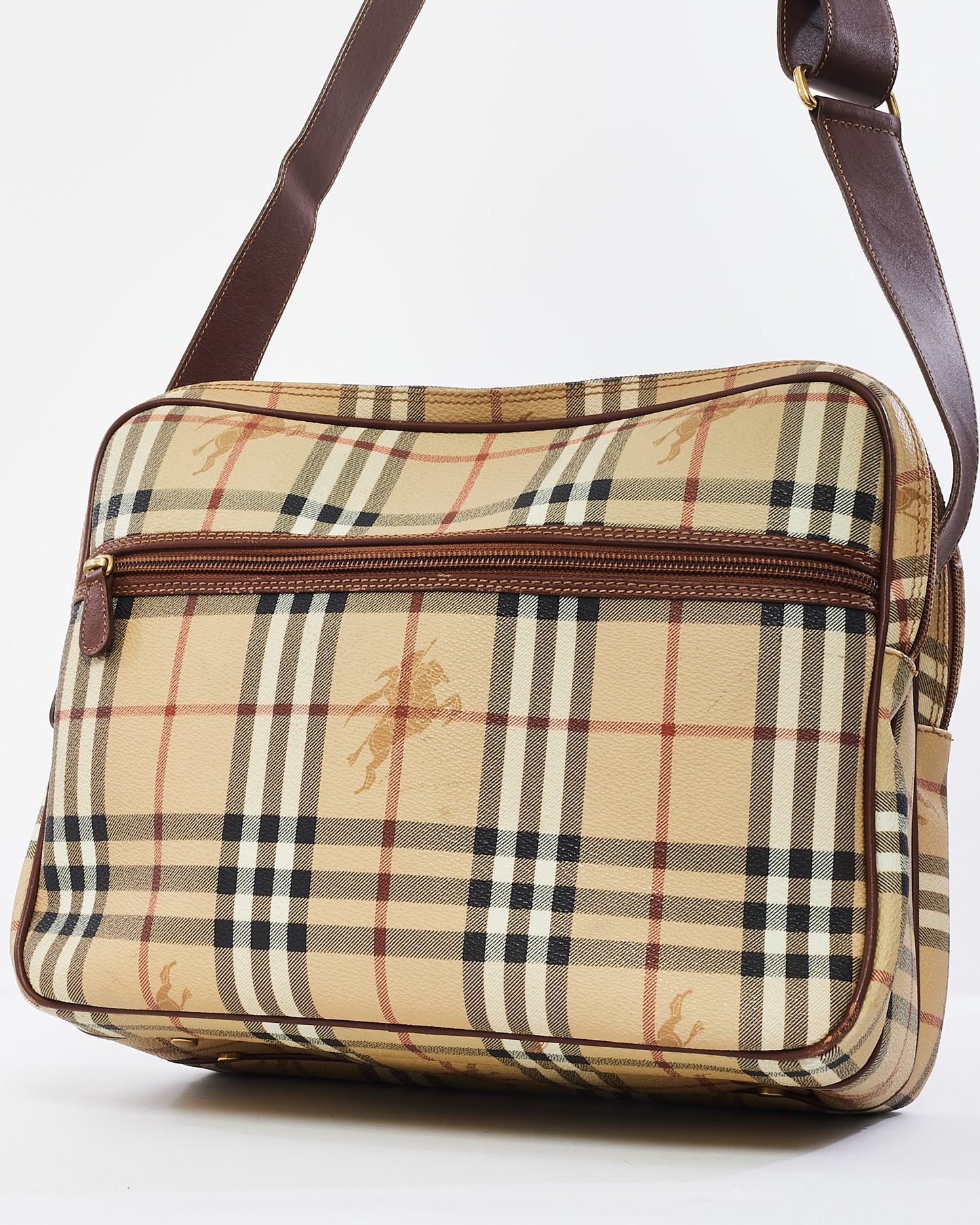 Burberry Vintage Beige Haymarket Check Coated Canvas Large Messenger Bag