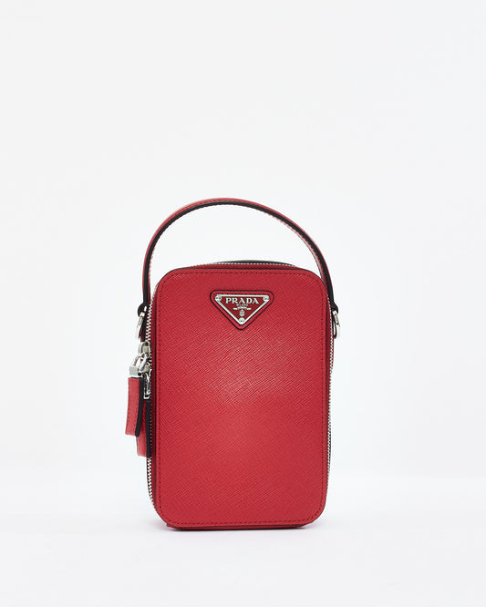 Prada Red Saffiano Leather Brique Vertical Crossbody Bag