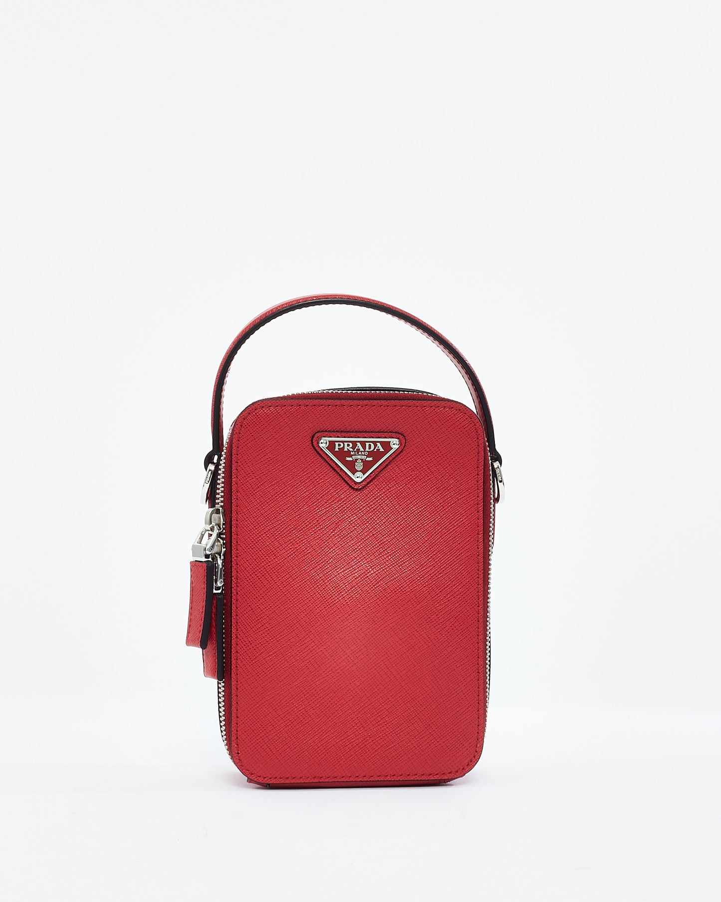 Sac à bandoulière vertical Brique en cuir saffiano rouge Prada