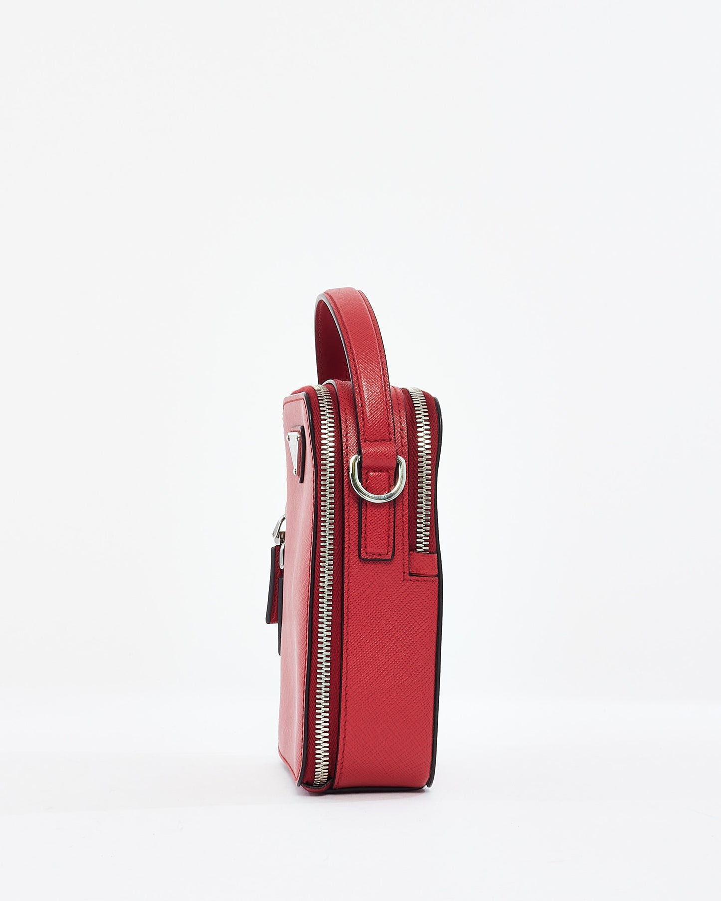 Sac à bandoulière vertical Brique en cuir saffiano rouge Prada