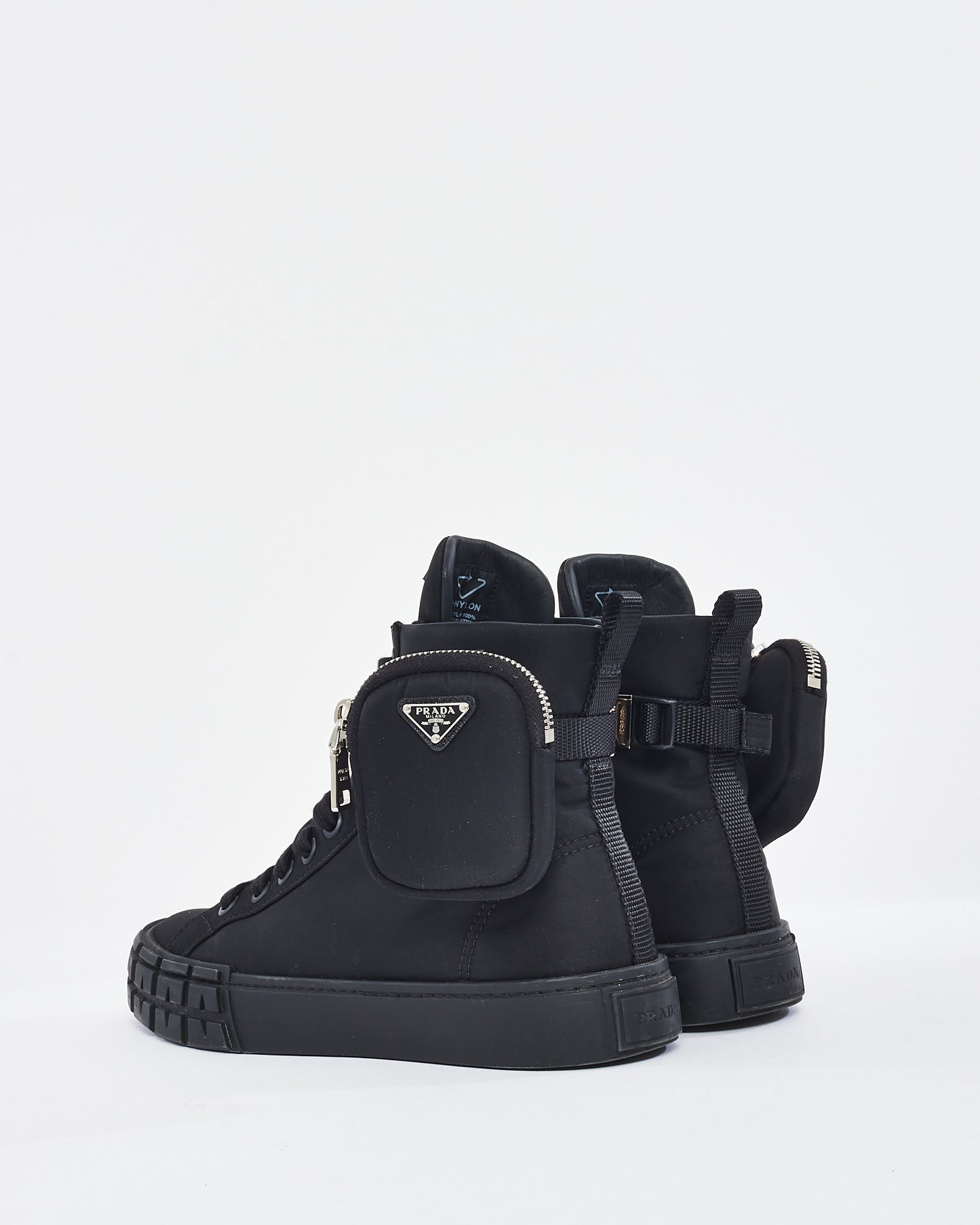 Prada Black Re-nylon Pouch Detail High-top Sneakers -  39