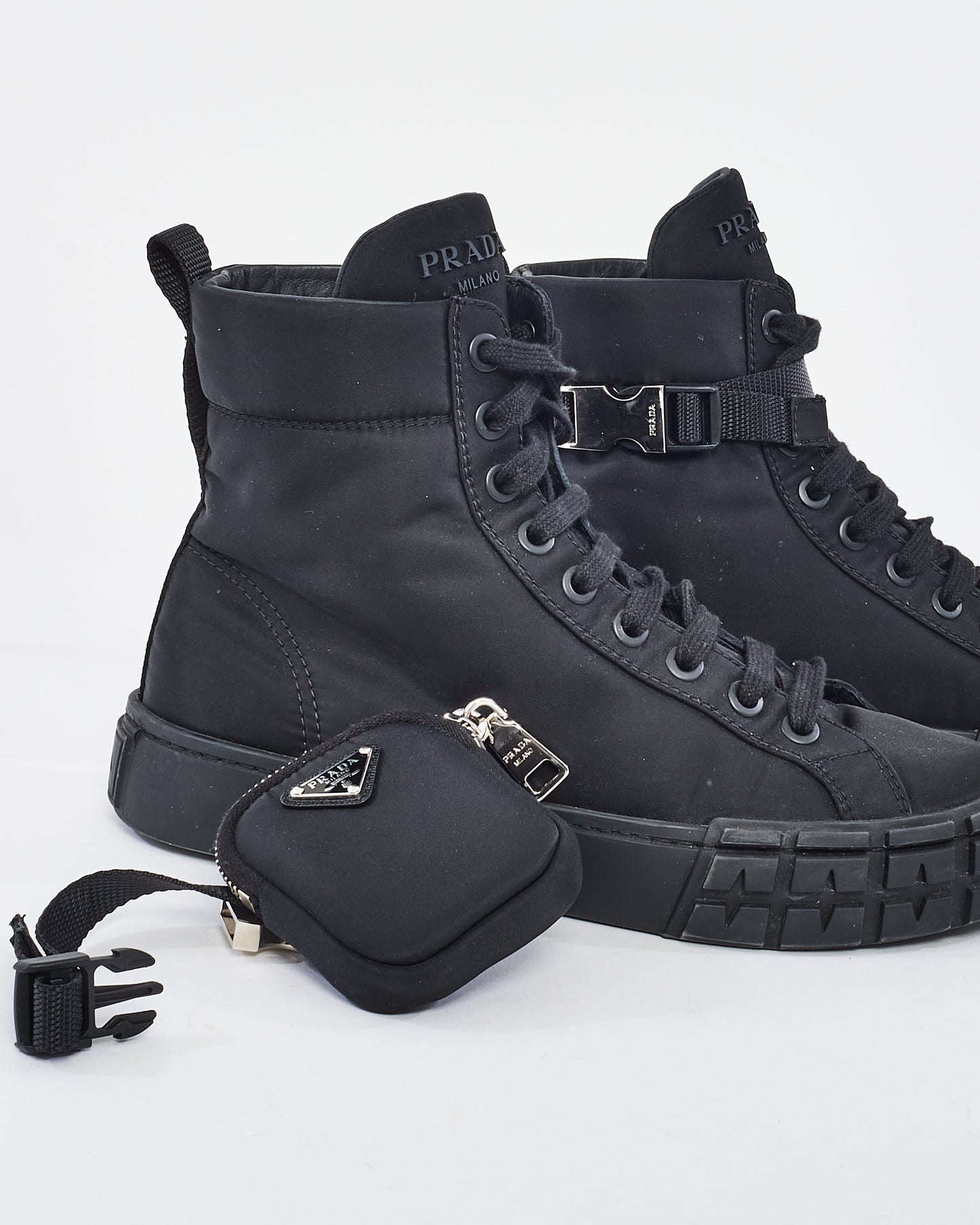 Prada Black Re-nylon Pouch Detail High-top Sneakers -  39