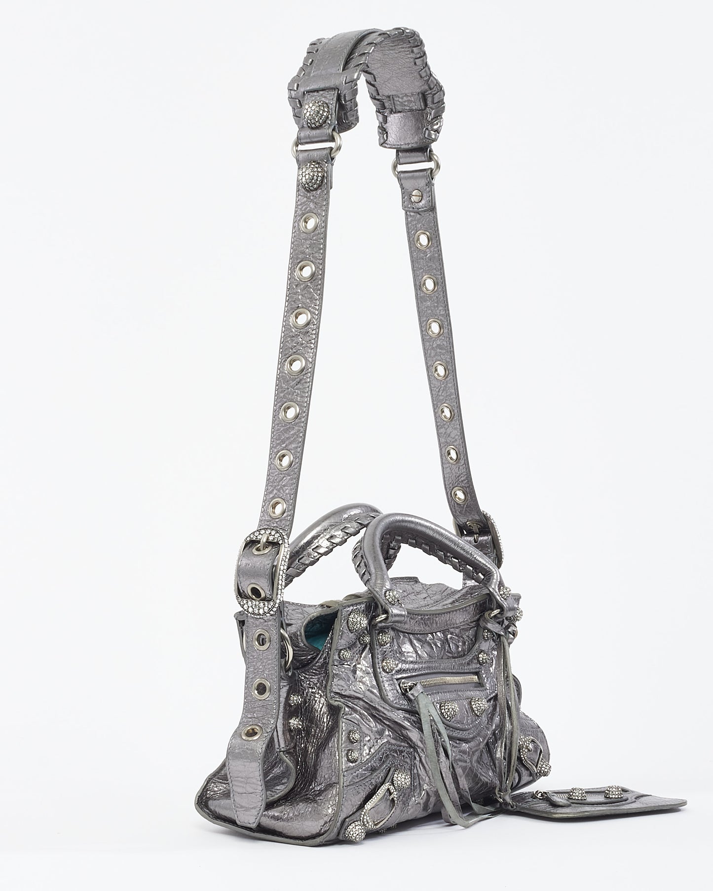 Balenciaga Gunmetal & Rhinestone Leather Neo Cagole XS Tote Bag