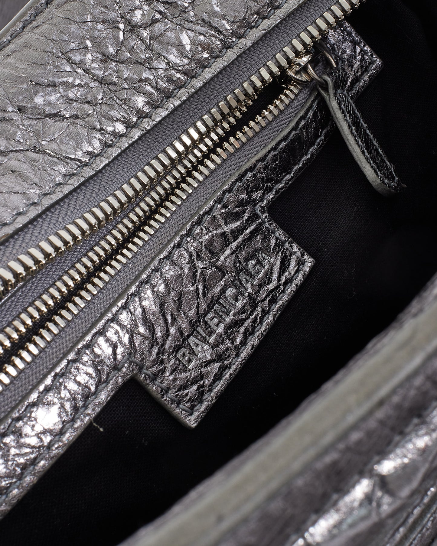 Balenciaga Gunmetal & Rhinestone Leather Neo Cagole XS Tote Bag