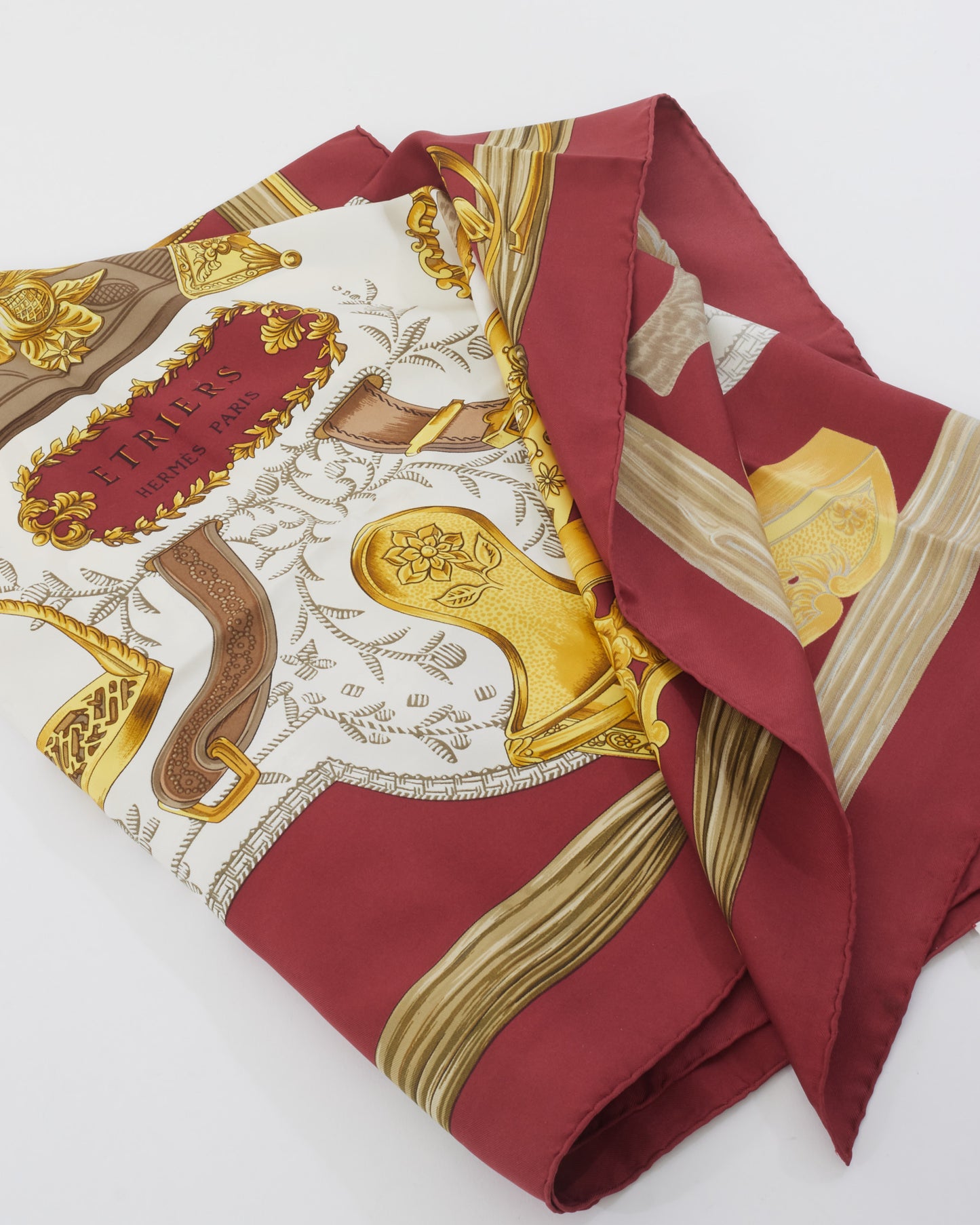 Hermès Burgundy Multi "Etriers" Silk Scarf