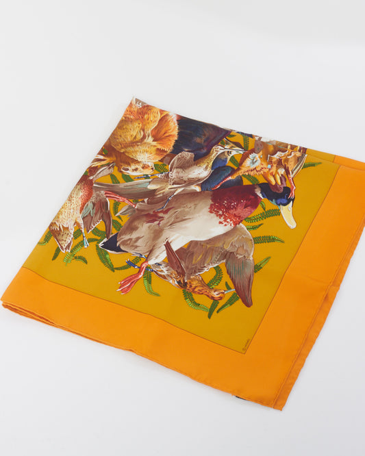 Hermès Orange Multi Bird "H De Linares" Silk Scarf