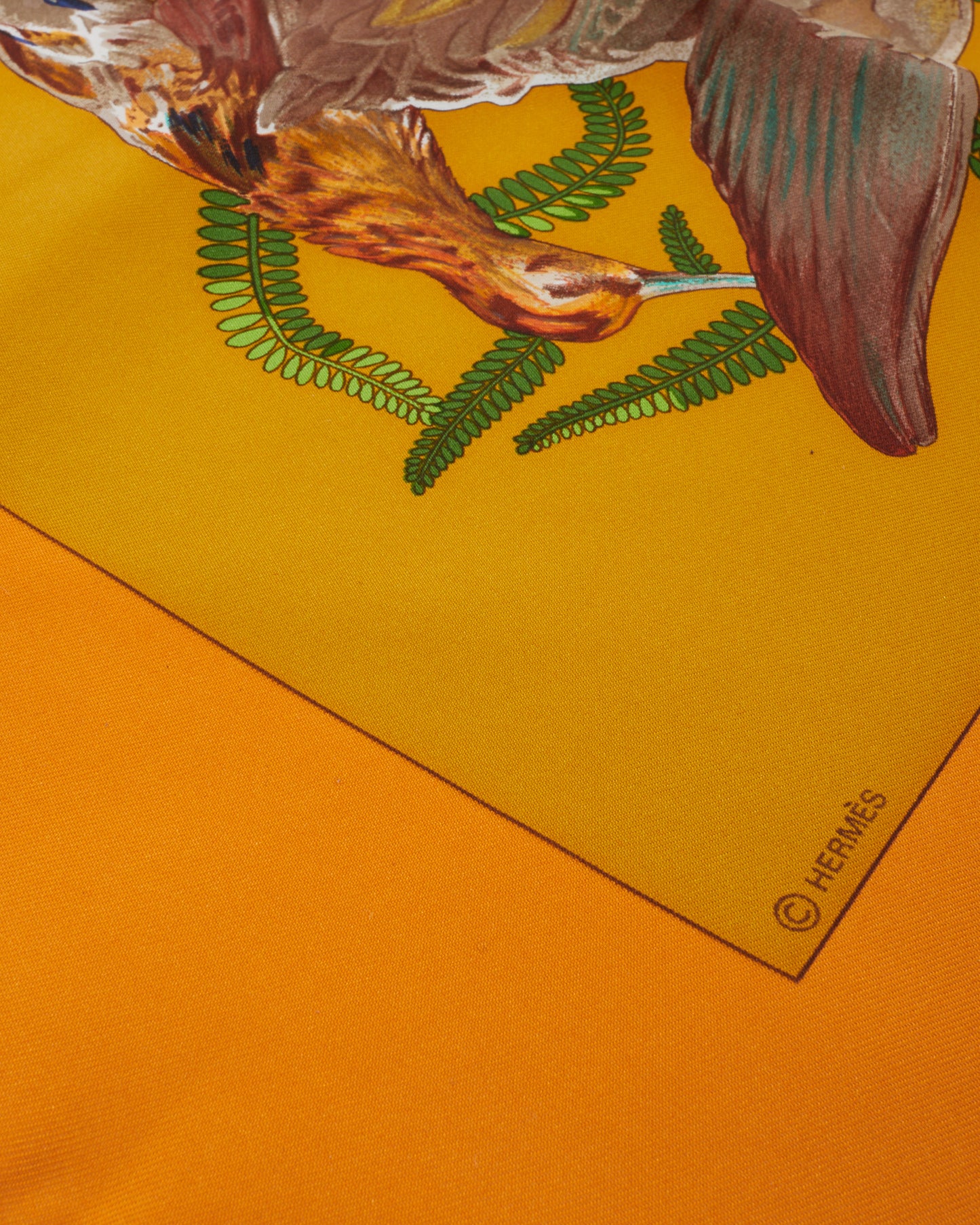 Hermès Foulard En Soie Orange Multi Oiseau "H De Linares"