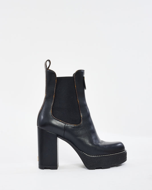 Louis Vuitton Black Leather & Monogram Beaubourg Heeled Ankle Boot - 39