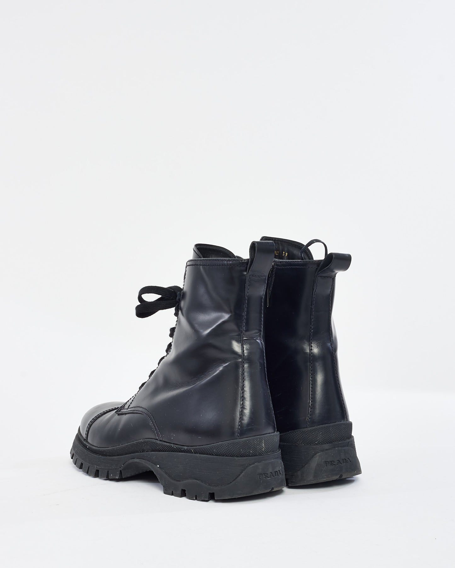 Prada Black Leather Combat Boots - 39