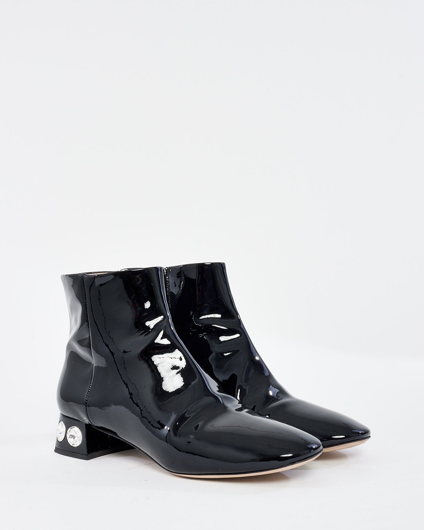 Miu Miu Black Patent Leather Ankle Boot with Jewel Heel - 39