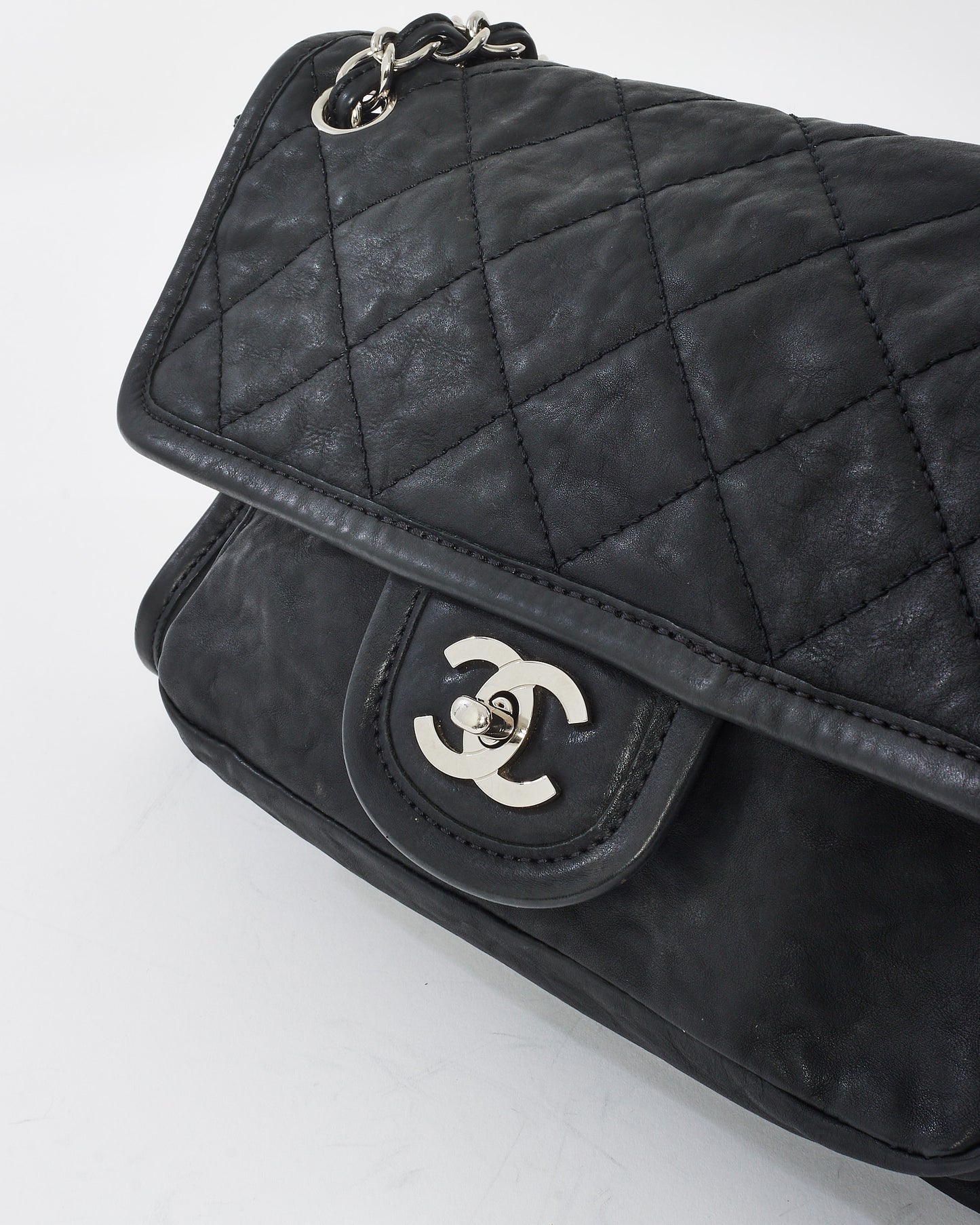 Chanel Black Calfskin Leather Double Pocket Flap Bag SHW