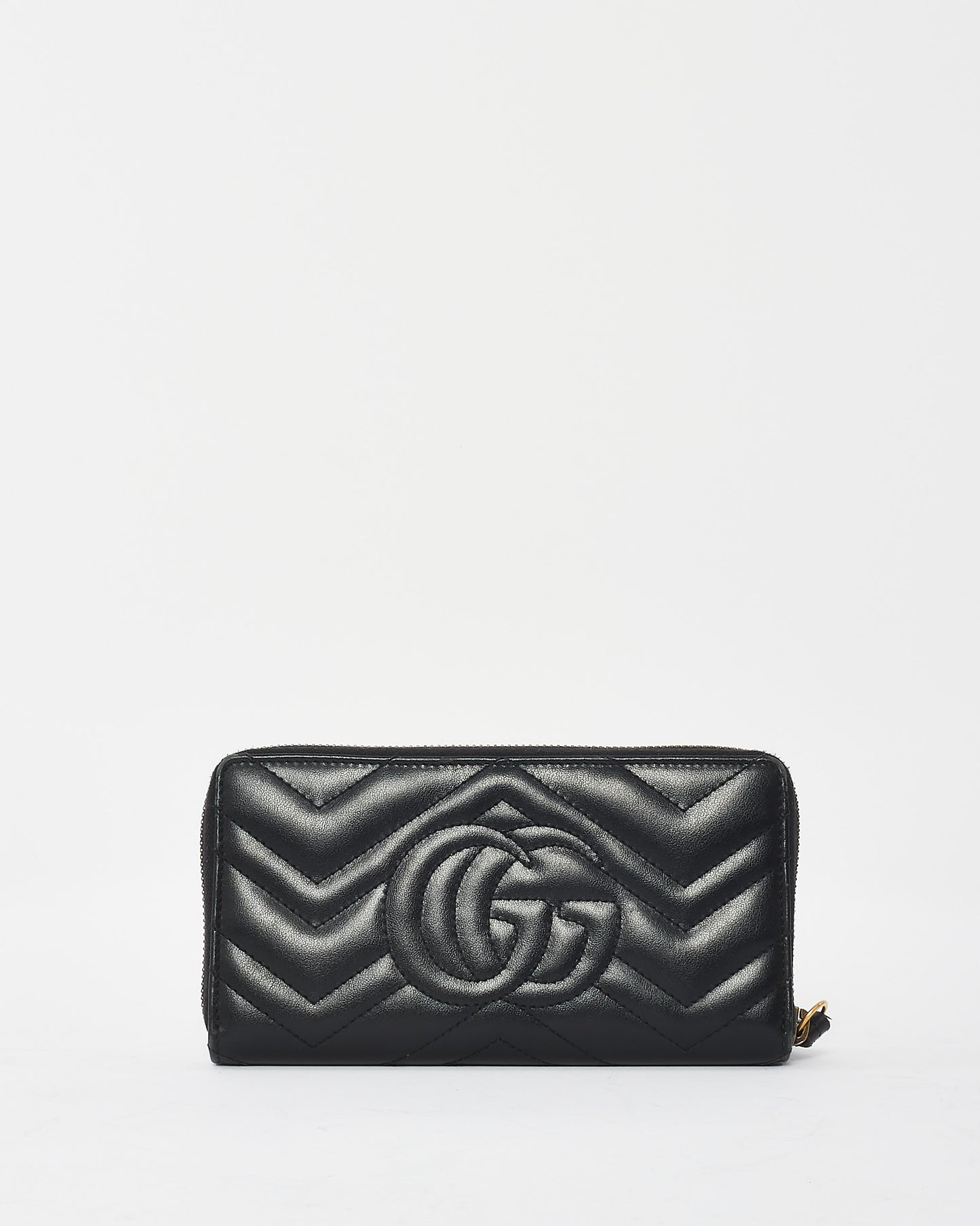 Gucci Black Matlasseé Leather GG Marmont Zip Around Wallet