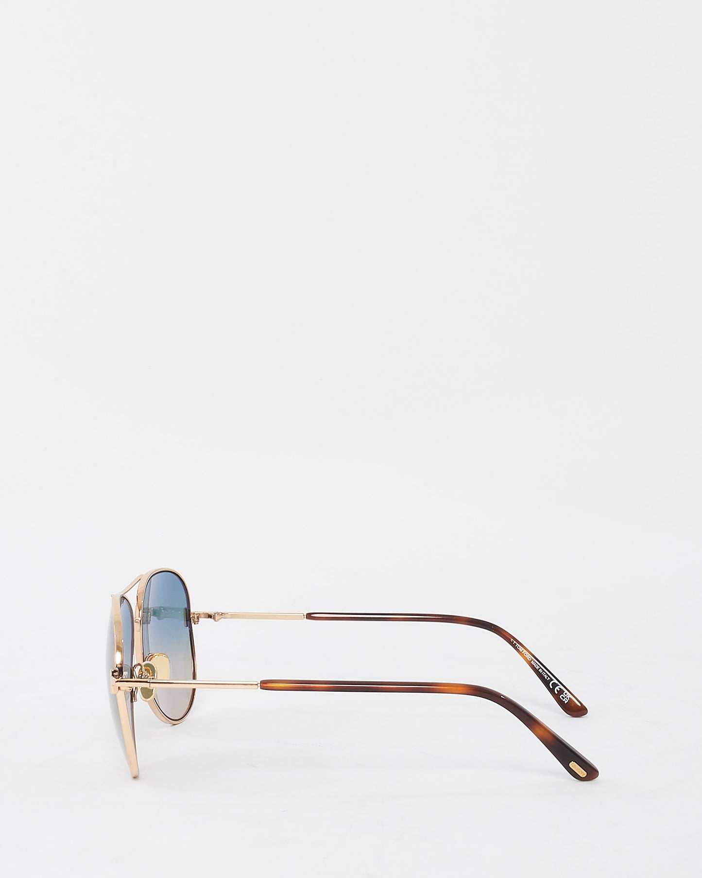 Tom Ford Gold & Brown with Blue Lens Aviator Sunglasses